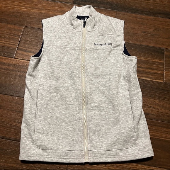 Vineyard Vines Other - Vineyard Vines Boys Performance Vest Large 16 Gray Navy Blue Lining Full Zip NWT